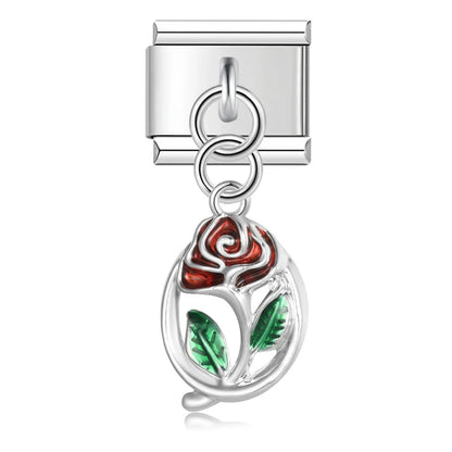 Colourful Glaze Daisy Flower Dangle Italian Charms — Pastel Enamel Daisy Dangle Links