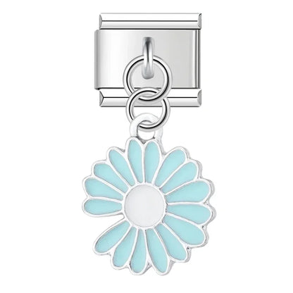 Colourful Glaze Daisy Flower Dangle Italian Charms — Pastel Enamel Daisy Dangle Links