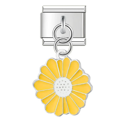 Colourful Glaze Daisy Flower Dangle Italian Charms — Pastel Enamel Daisy Dangle Links