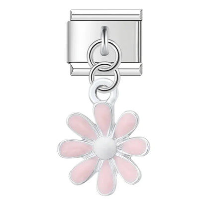 Colourful Glaze Daisy Flower Dangle Italian Charms — Pastel Enamel Daisy Dangle Links
