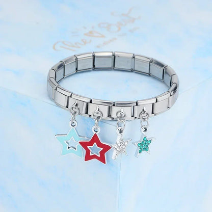 The Colour Glaze & Crystal Star Dangle Charm in Silver & Gold