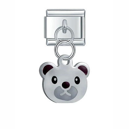Silver Engraved Message & Animal Dangle Italian Charms — Love Message, Cherry, Yin-Yang & Animal Links