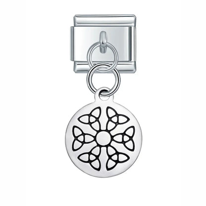 Silver Engraved Message & Animal Dangle Italian Charms — Love Message, Cherry, Yin-Yang & Animal Links