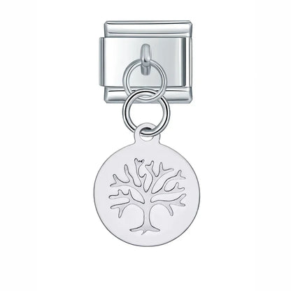 Silver Engraved Message & Animal Dangle Italian Charms — Love Message, Cherry, Yin-Yang & Animal Links