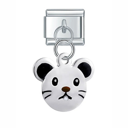 Silver Engraved Message & Animal Dangle Italian Charms — Love Message, Cherry, Yin-Yang & Animal Links