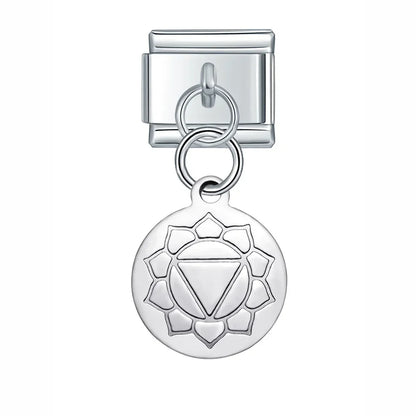 Silver Engraved Message & Animal Dangle Italian Charms — Love Message, Cherry, Yin-Yang & Animal Links