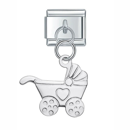 Silver Engraved Message & Animal Dangle Italian Charms — Love Message, Cherry, Yin-Yang & Animal Links