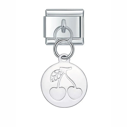 Silver Engraved Message & Animal Dangle Italian Charms — Love Message, Cherry, Yin-Yang & Animal Links
