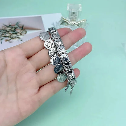 Silver Engraved Message & Animal Dangle Italian Charms — Love Message, Cherry, Yin-Yang & Animal Links