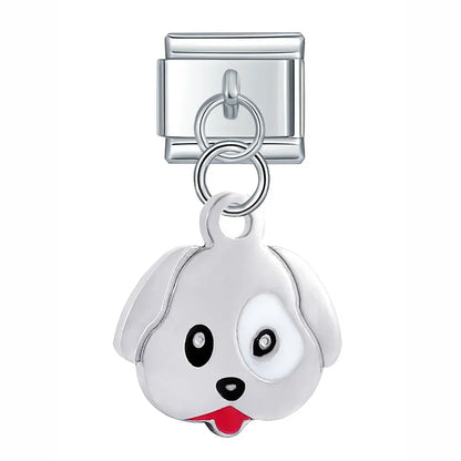 Silver Engraved Message & Animal Dangle Italian Charms — Love Message, Cherry, Yin-Yang & Animal Links