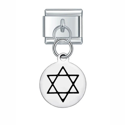 Silver Engraved Message & Animal Dangle Italian Charms — Love Message, Cherry, Yin-Yang & Animal Links