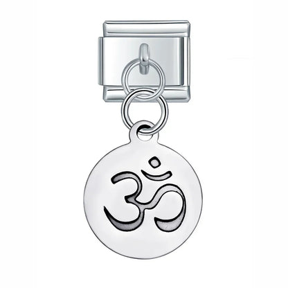 Silver Engraved Message & Animal Dangle Italian Charms — Love Message, Cherry, Yin-Yang & Animal Links