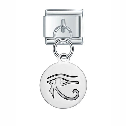 Silver Engraved Message & Animal Dangle Italian Charms — Love Message, Cherry, Yin-Yang & Animal Links