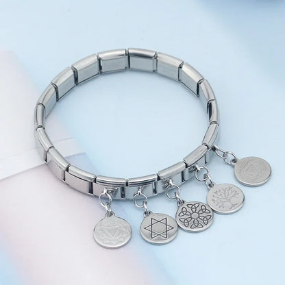 Silver Engraved Message & Animal Dangle Italian Charms — Love Message, Cherry, Yin-Yang & Animal Links