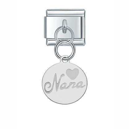Silver Engraved Message & Animal Dangle Italian Charms — Love Message, Cherry, Yin-Yang & Animal Links