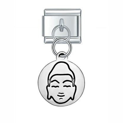 Silver Engraved Message & Animal Dangle Italian Charms — Love Message, Cherry, Yin-Yang & Animal Links