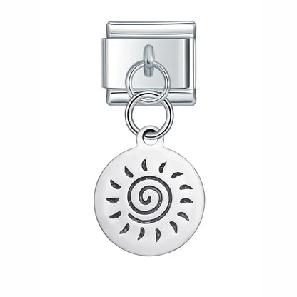 Silver Engraved Message & Animal Dangle Italian Charms — Love Message, Cherry, Yin-Yang & Animal Links