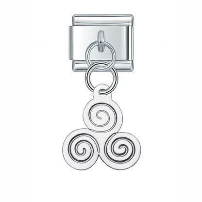 Silver Engraved Message & Animal Dangle Italian Charms — Love Message, Cherry, Yin-Yang & Animal Links