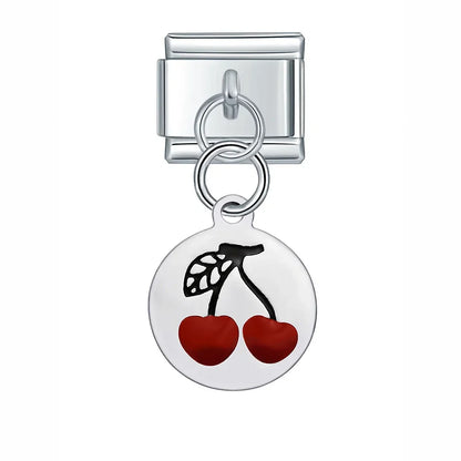 Silver Engraved Message & Animal Dangle Italian Charms — Love Message, Cherry, Yin-Yang & Animal Links