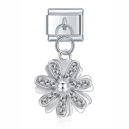 Flower & Botanical Italian Charms — Rose Gold, Pearl, Enamel & Crystal Floral Designs
