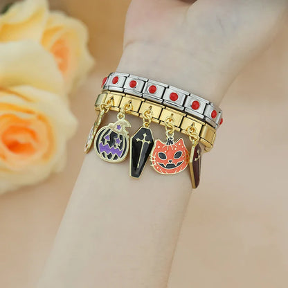 Golden Glaze Halloween Pumpkin & Cross Charms