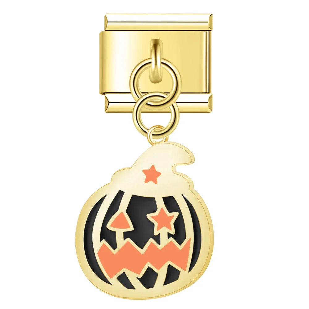 Golden Glaze Halloween Pumpkin Cross charms