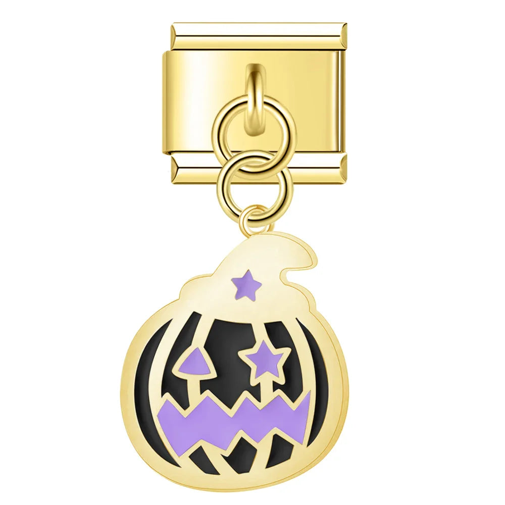 Golden Glaze Halloween Pumpkin Cross charms