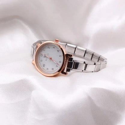 Elegant Two-Tone Rose Gold Watch with Classic Numerals — Rose Gold Italian Charm Watch Bracelet