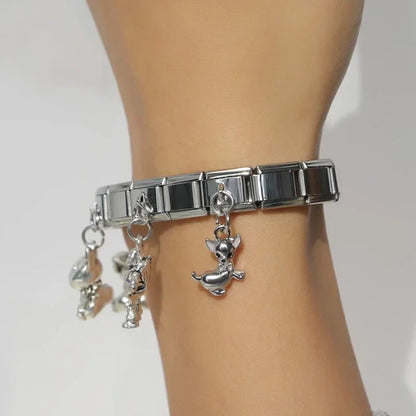 Enamel Dog Face & Puppy Dangle Charm for Charm Bracelets