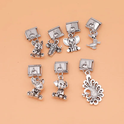 Enamel Dog Face & Puppy Dangle Charm for Charm Bracelets