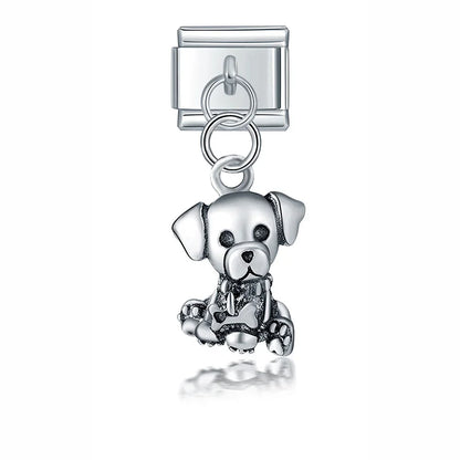 Enamel Dog Face & Puppy Dangle Charm for Charm Bracelets