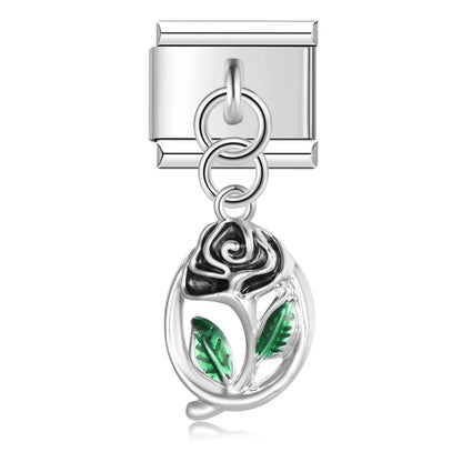 Enamel Dog Face & Puppy Dangle Charm for Charm Bracelets
