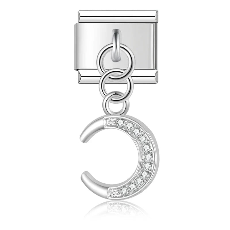 Pearl Crown & Whimsical Motif Dangle Charm silver&gold