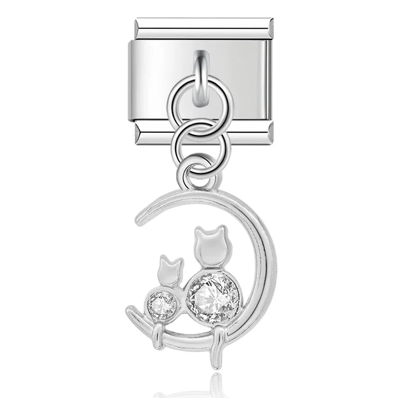 Pearl Crown & Whimsical Motif Dangle Charm silver&gold