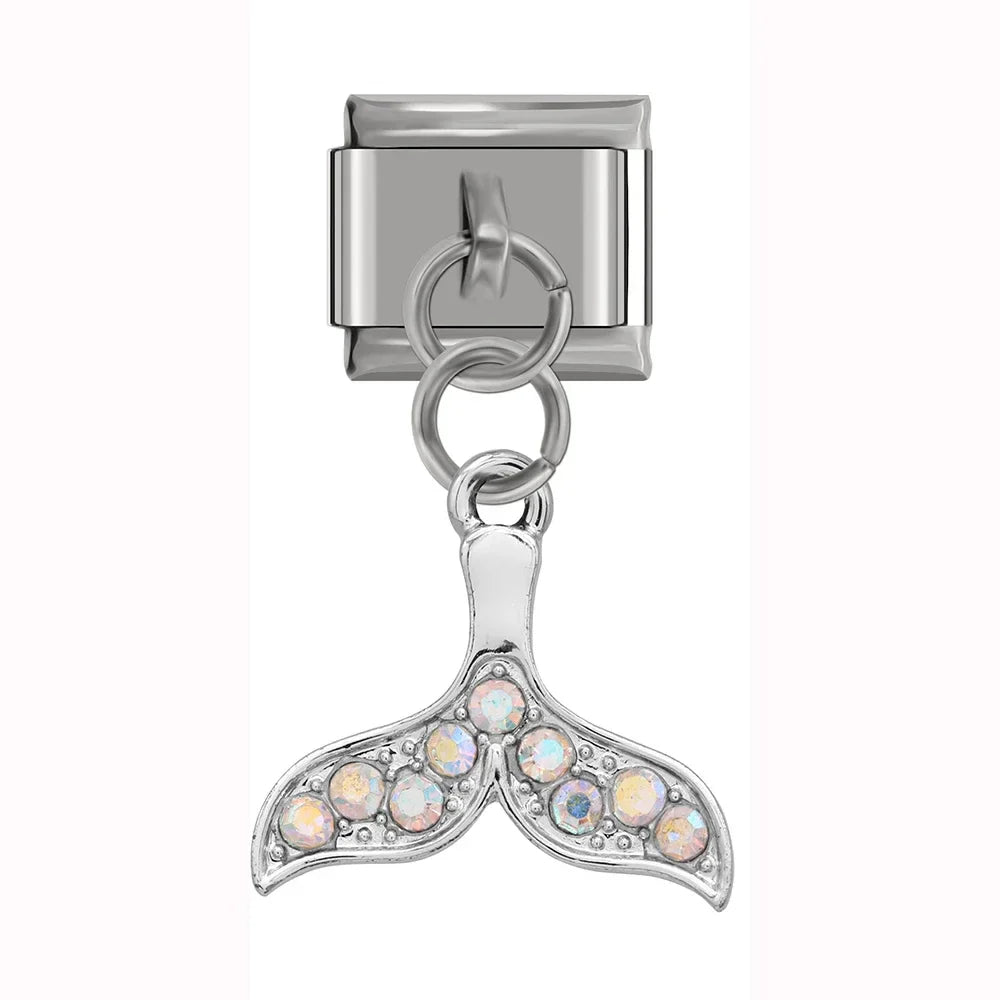 Pearl Crown & Whimsical Motif Dangle Charm silver&gold