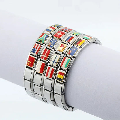 National Flags of the World Italian Charms — Country Flag Enamel Bracelet Links