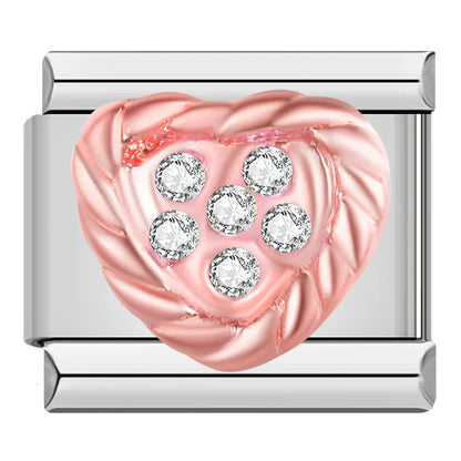 Romantic Heart & Love Italian Charms — Crystal, Engraved, Gold, Silver & Rose Gold Links