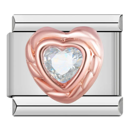 Romantic Heart & Love Italian Charms — Crystal, Engraved, Gold, Silver & Rose Gold Links