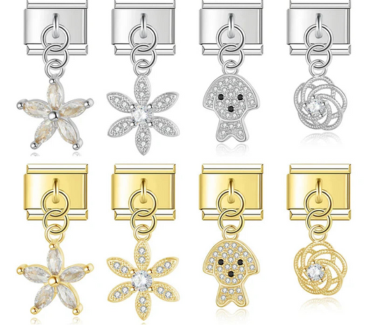 Elegant crystal charms silver&gold