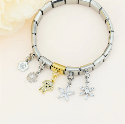 Elegant Crystal Dangle Italian Charms — Silver & Gold CZ Drop Pendant Charm Links