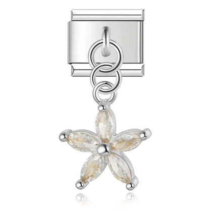 Elegant Crystal Dangle Italian Charms — Silver & Gold CZ Drop Pendant Charm Links