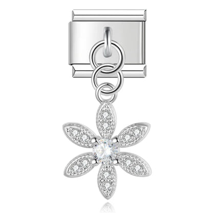 Elegant Crystal Dangle Italian Charms — Silver & Gold CZ Drop Pendant Charm Links