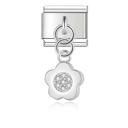 Elegant Crystal Dangle Italian Charms — Silver & Gold CZ Drop Pendant Charm Links