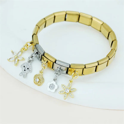 Elegant Crystal Dangle Italian Charms — Silver & Gold CZ Drop Pendant Charm Links