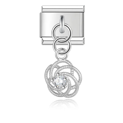 Elegant Crystal Dangle Italian Charms — Silver & Gold CZ Drop Pendant Charm Links