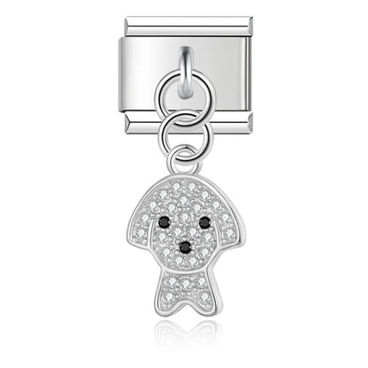 Elegant Crystal Dangle Italian Charms — Silver & Gold CZ Drop Pendant Charm Links