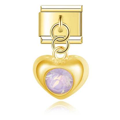 Crystal Puffed Heart Dangle Charms in Silver & Gold