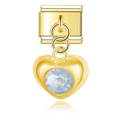 Crystal Puffed Heart Dangle Charms in Silver & Gold