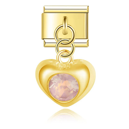 Crystal Puffed Heart Dangle Charms in Silver & Gold