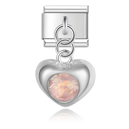 Crystal Puffed Heart Dangle Charms in Silver & Gold